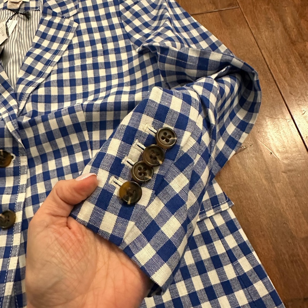 J. Crew Gingham Linen Schoolboy Blazer Jacket Sz 8 Petite - Picture 9 of 15